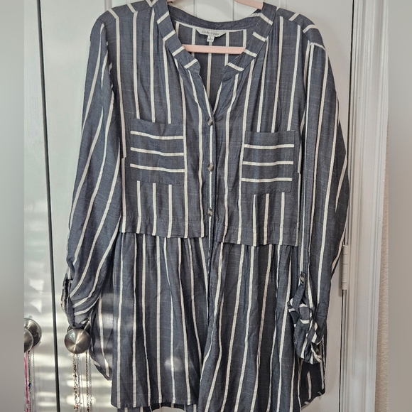 John Mark Tops - Striped Navy and White Top